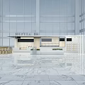Modern Minimalist Bright Open Milk Tea Shop Interior With Marble Bar Counter And Green Plants