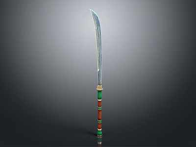 Traditional Curved Sword With Sharp Long Blade And Green Red Decorated Handle 3d model