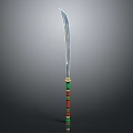 Traditional Curved Sword With Sharp Long Blade And Green Red Decorated Handle