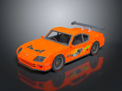 Orange Racing Car Model with Rear Wing and Body Graphics 3d model