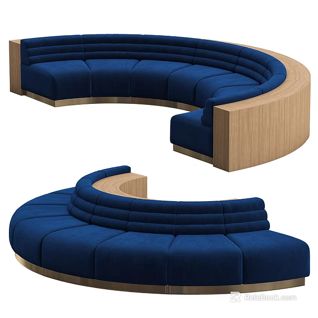 Modern Blue Curved Sectional Sofa With Wooden Frame And Upholstered Seats 3d model 