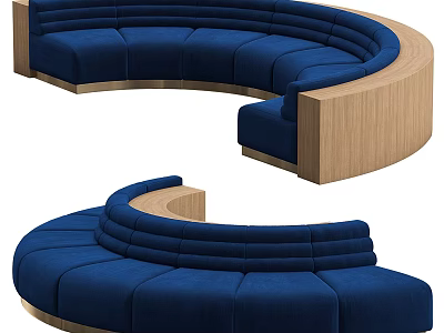 Modern Blue Curved Sectional Sofa With Wooden Frame And Upholstered Seats 3d model