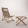 Modern Outdoor Chair With Wooden Frame Woven Seat White Cushion And Matching Footstool