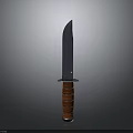 Military Knife With Sharp Metal Blade And Brown Wooden Handle Design