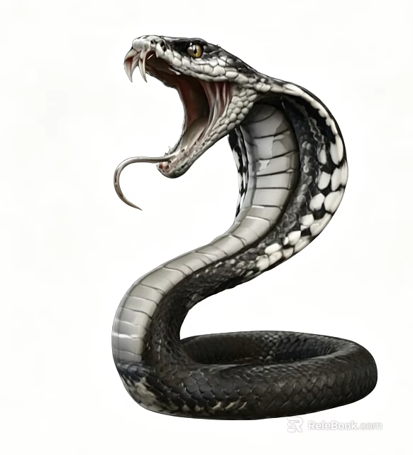 Striking Venomous Cobra Reptile Displaying Open Mouth And Coiled Scaled Body 3d model 