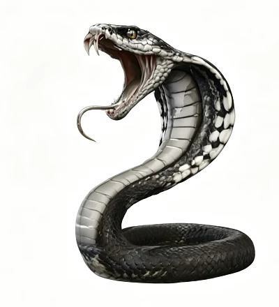 Striking Venomous Cobra Reptile Displaying Open Mouth And Coiled Scaled Body 3d model