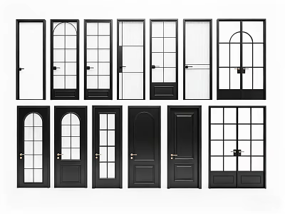 Various Modern Door Designs With Glass Panels Arched Tops And Wooden Frames 3d model