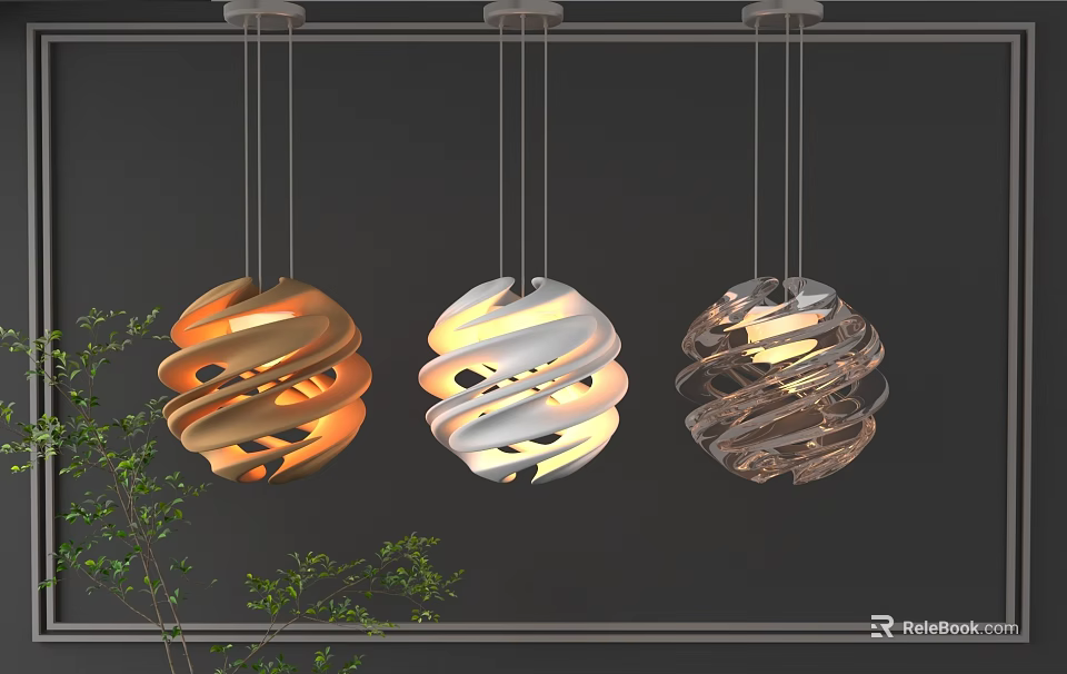 Modern Hollow Spiral Pendant Lights With Gold White Transparent Hues And Warm Illumination 3d model 
