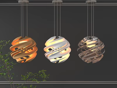 Modern Hollow Spiral Pendant Lights With Gold White Transparent Hues And Warm Illumination 3d model