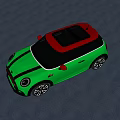 Green MINI Stylish Compact Car With Red Roof And Black Alloy Wheels