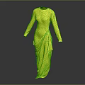 Yellow Long Sleeve Full Length Flowy Dress with Elegant Drape Design
