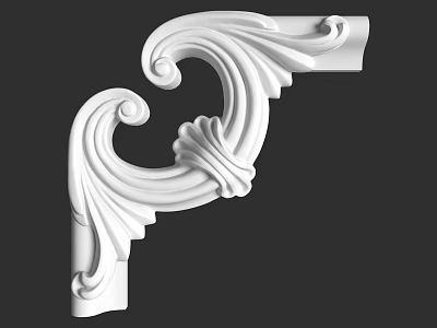 Elegant White Decorative Corner Molding With Intricate Curved Patterns And Carvings 3d model