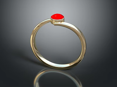 Elegant Gold Ring Design With Red Gemstone And Smooth Band 3d model