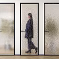 Modern Black Framed Glass Hinged Doors With Textured Panel Design