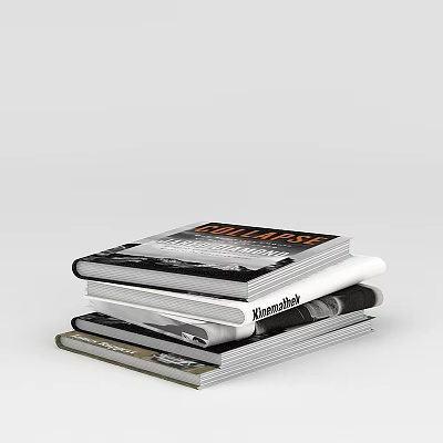 Tech Exhibition Hall Displaying Stacked Books With Collapse Title And Educational Materials 3d model