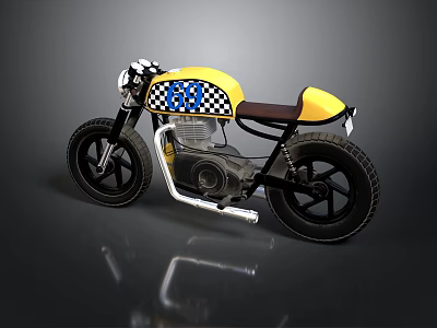 Yellow Vintage Motorcycle With 18 Racing Number Brown Seat And Sleek Design 3d model