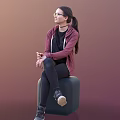 Young Woman Sitting On Cube Wearing Maroon Hoodie Black Tshirt Black Pants And Sneakers