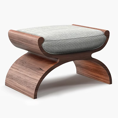 Modern Sofa Stool With Walnut Wooden Frame And Gray Cushioned Seat 3d model