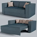 Modern Blue Double Sofa With Beige Pillows Convertible Sofa Bed Design 3d model