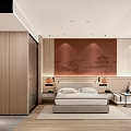 Modern Hotel Room Interior With King Bed TV Wooden Flooring And Decorative Painting