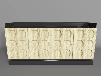 Entryway Side Cabinet With Wooden Door Panels And Circular Patterns Black Frame 3d model