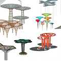 Various Modern Landscape Pavilion Designs With Unique Structural Shapes And Decorative Patterns