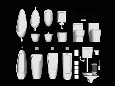 Various Toilet Designs Including Urinals Sinks And Tank Components 3d model