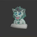 Cartoon Lion Cat Character With Purple Mane Blue Big Eyes Open Mouth And White Base