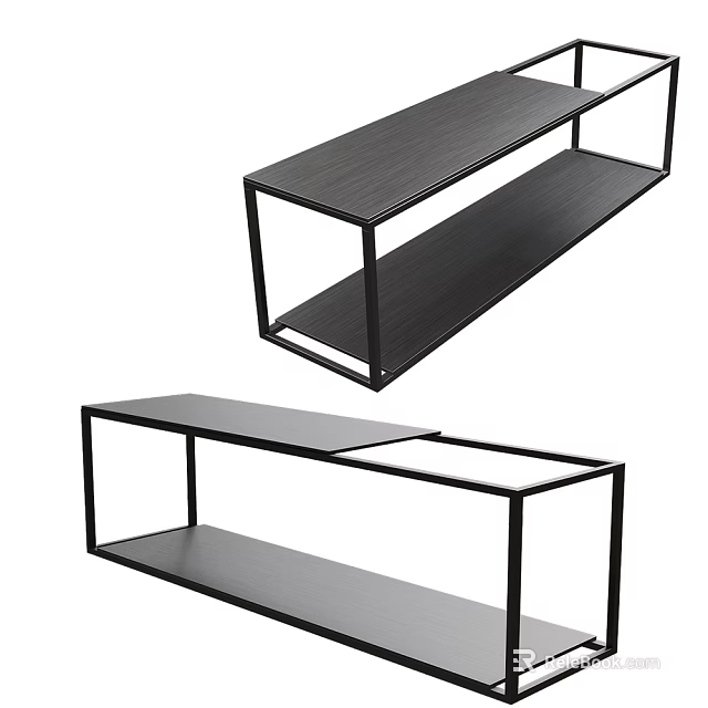 Modern Minimalist Side Table With Black Metal Frame Open Design And Shelves 3d model 