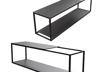 Modern Minimalist Side Table With Black Metal Frame Open Design And Shelves 3d model