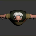 Chubby 3D Character Man With White Hair Beard Wearing Green Scarf Yellow Shirt Brown Pants
