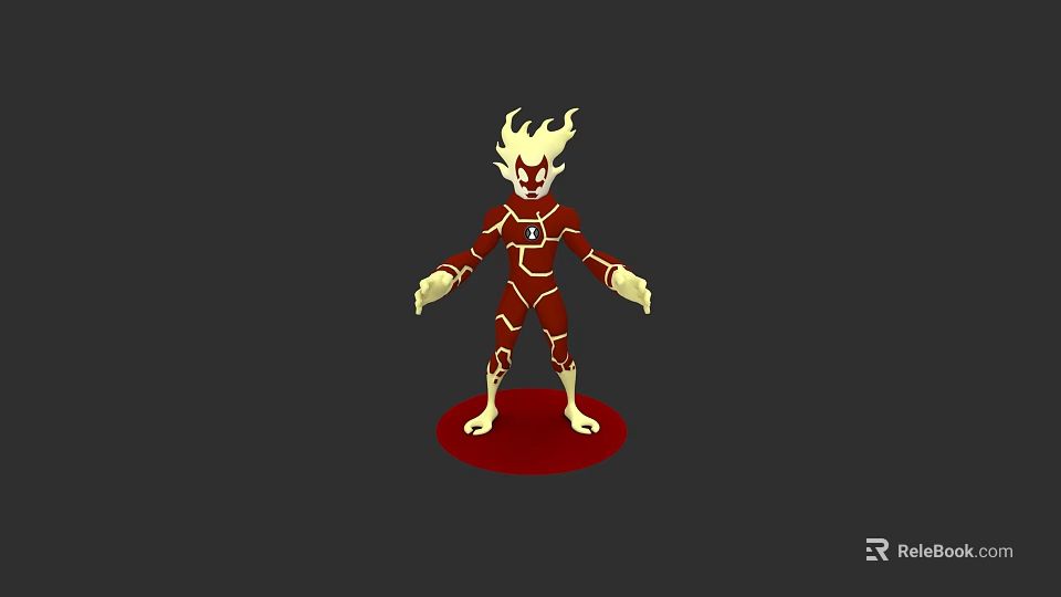 Fiery Headed Game Movie Character With Red White Body Standing On Red Base 3d model 