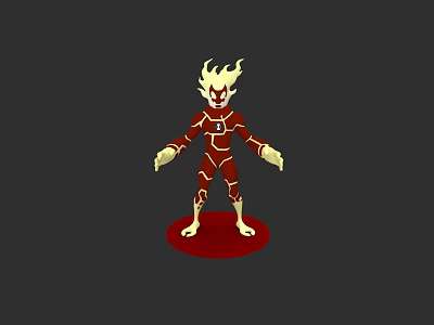 Fiery Headed Game Movie Character With Red White Body Standing On Red Base 3d model
