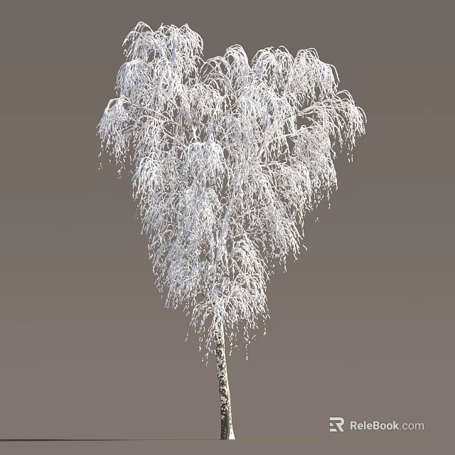 Beautiful Snow Covered Tree With Drooping Branches And Textured Trunk 3d model 