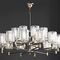 Modern Crystal Chandelier With Glass Cylinders And Decorative Brass Accents