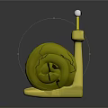 Yellow Snail Toy Figure With Big Eyes Smiling Mouth And Spiral Shell With Black Patterns