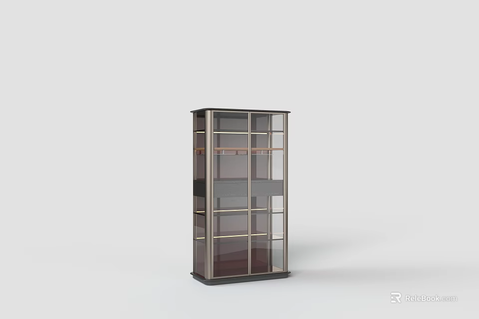 Modern Wine Cabinet With Glass Doors Metal Frame And Multiple Shelves 3d model 