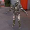 Sci-Fi Biological Character in Military Armor with Blurred Building and Lighting