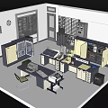 Laboratory Workstation Setup With Lab Benches Storage Cabinets And Equipment