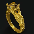 Elegant Gold Ring with Intricate Engraved Patterns and Sparkling Diamond Setting