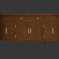 Traditional Entryway Side Cabinet With Curved Wooden Top Metal Handles Drawers And Cabinet Doors