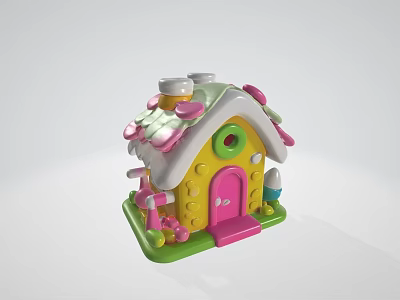 Ancient Architecture Model Featuring Colorful Design Yellow Body Pink Door Green Base And Mushroom Decorations 3d model