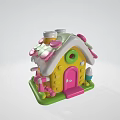 Ancient Architecture Model Featuring Colorful Design Yellow Body Pink Door Green Base And Mushroom Decorations