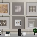 Geometric Decorative Frames Wall Art With Patterned Designs Shelf Plants And Decor 3d model