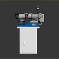 Industrial Grinding Machine With Motor Grinding Wheel Blue Tabletop And Cabinet Base Lamp