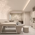 Elegant Modern Beauty Salon Interior With Beige Marble Massage Bed Storage Cabinets And Green Plants
