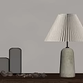 Modern Table Lamp With White Base Gold Stand Pleated Lampshade On Wooden Cabinet Glass Vases