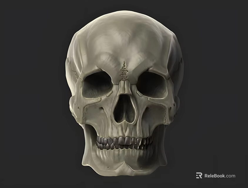 Human Skull 3D Model With Anatomical Details And White Render On Gray Background 3d model 