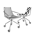 Two Modern Office Chairs With Yellow Red Seats And Metal Frames On Wheels