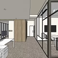 Modern Office Interior With Curved Brown Walls Columns And Wooden Flooring